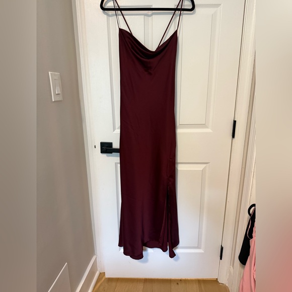 Astr Burgundy Slip Dress with Slit - Picture 1 of 3